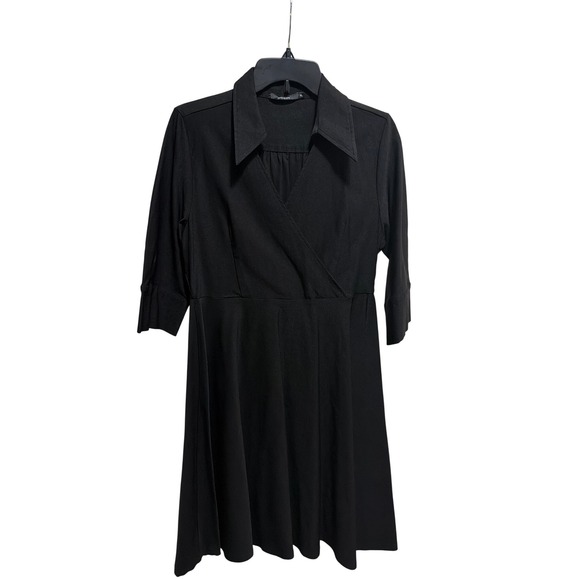 Miusol Dresses & Skirts - MIUSOL Womens Black Collared Wrap Midi Dress XL 3/4 Sleeve